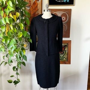 ST. JOHN Black Bouclé Sweater Jacket and Skirt Suit, Jacket Size 6, Skirt Size 8